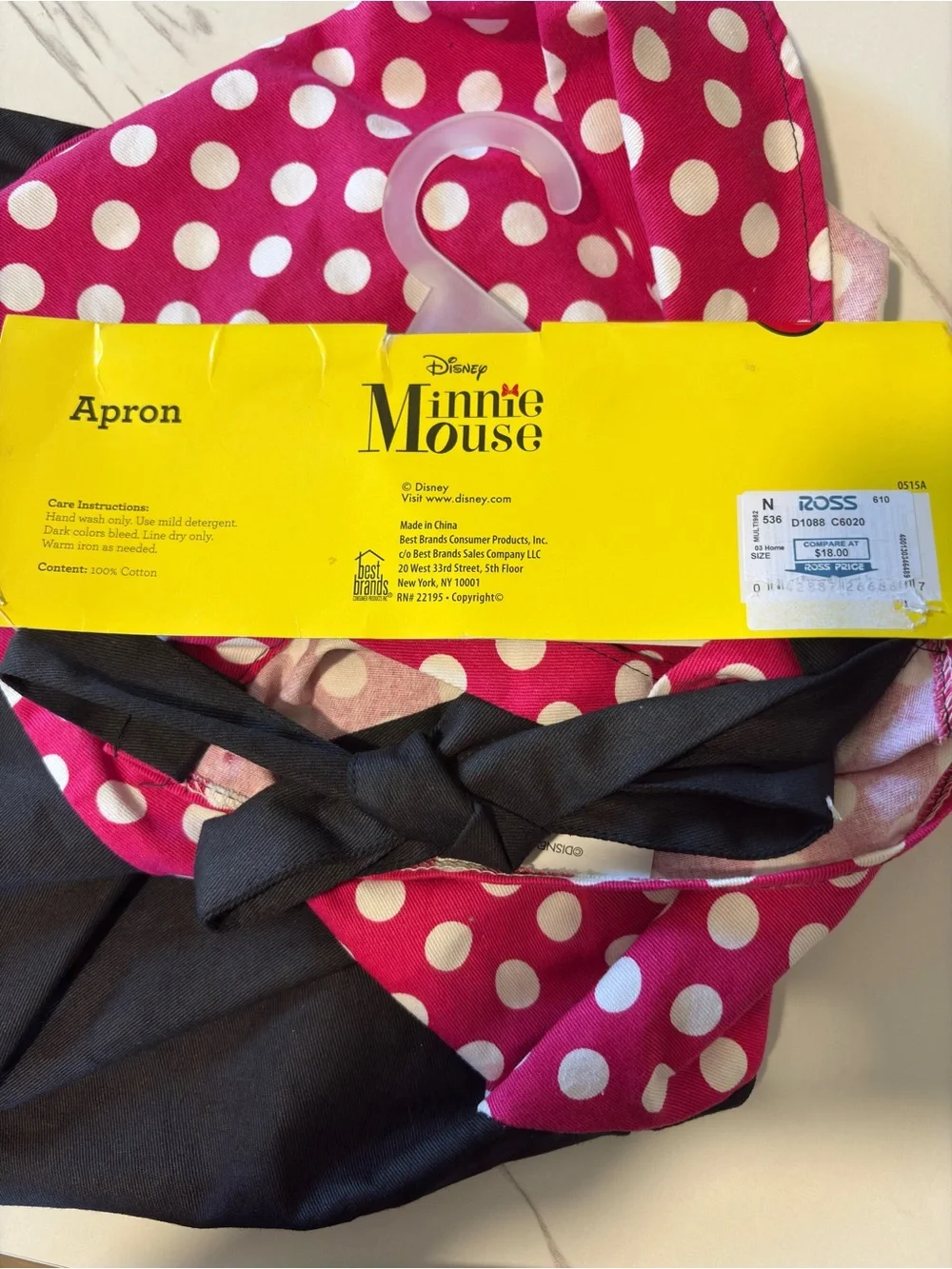 Disney Minnie Mouse Kids Apron NWT Pink Polka Dot Bow 100% Cotton chef costume